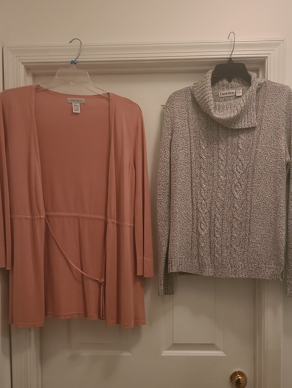 Carol Rose Marled Taupe Cable Cowl-Neck Sweater